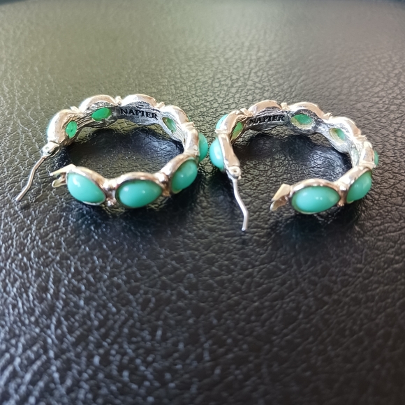 Vintage Napier Earrings Silvertone with Blue Green Stones - Picture 6 of 16